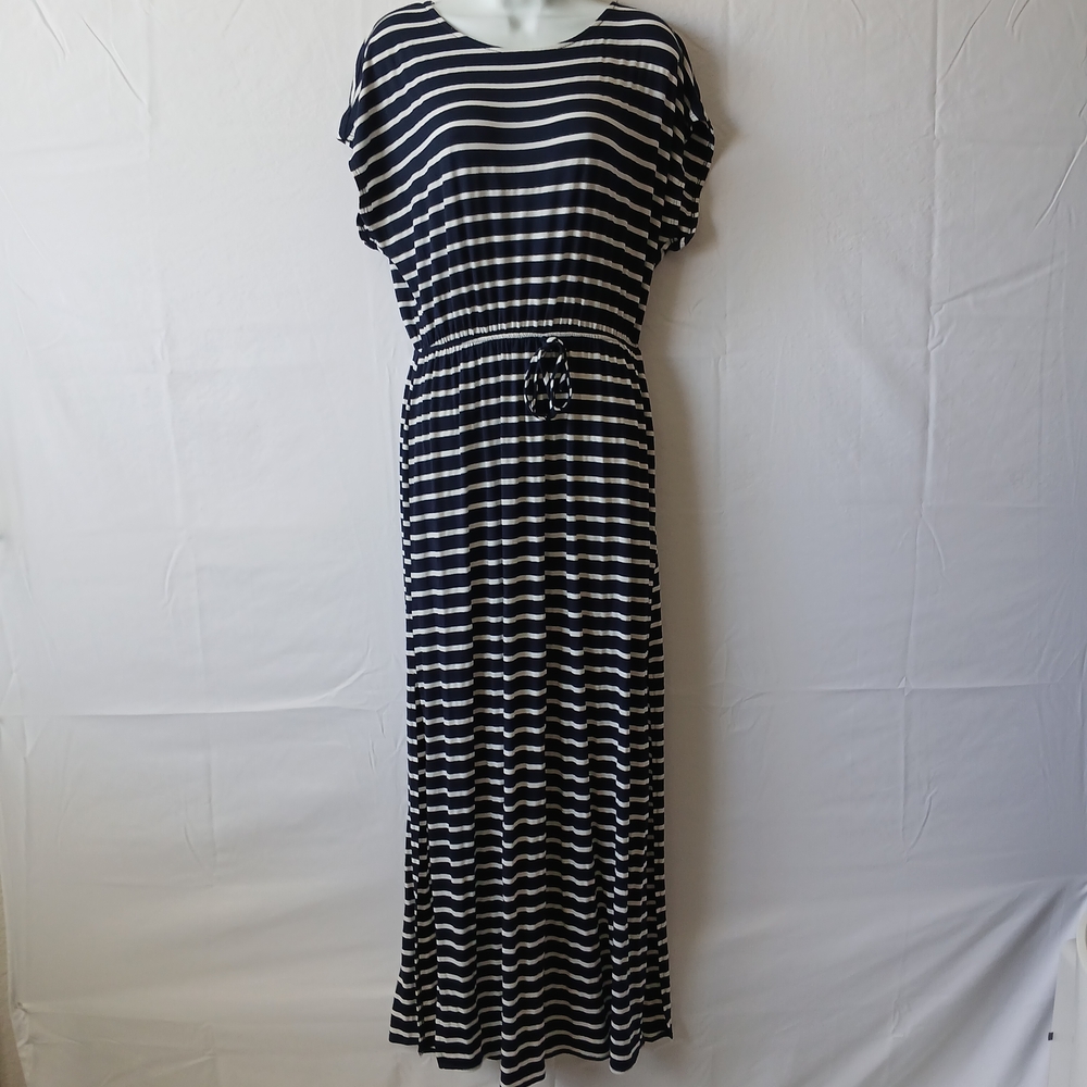 Green Envelope Black and White Striped Maxi Dress Long Sz M Casual Office Fall